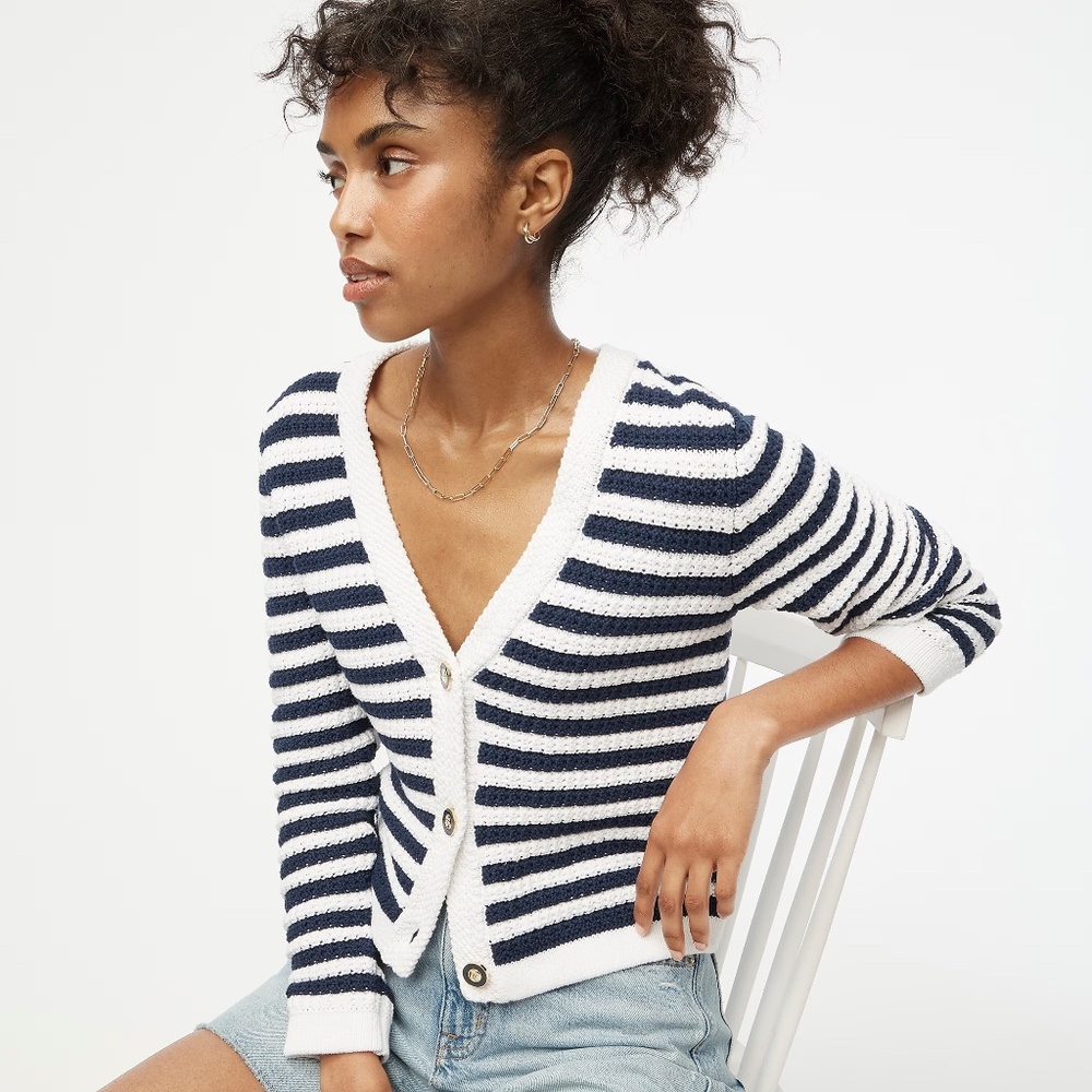 J.Crew Striped Knit V-neck Cardigan Sweater